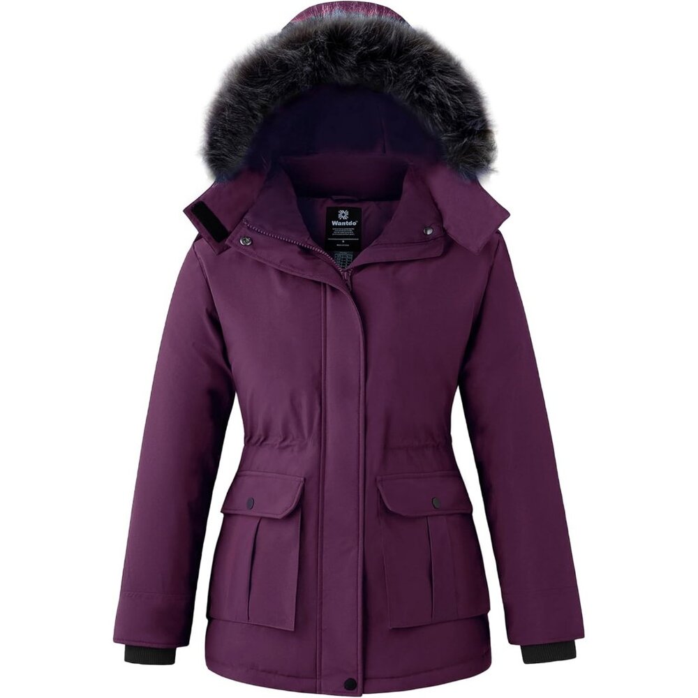 Women's Winter Warm Cozy Thicken Purple Hood Puffer Jacket Coats Inner Pocket